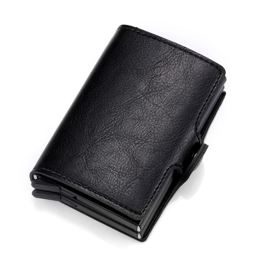 RFID Men's Leather ID Credit Card Holder Male Automatic Aluminum Alloy Hasp Business Double Layer Cardholder Wallet for Man