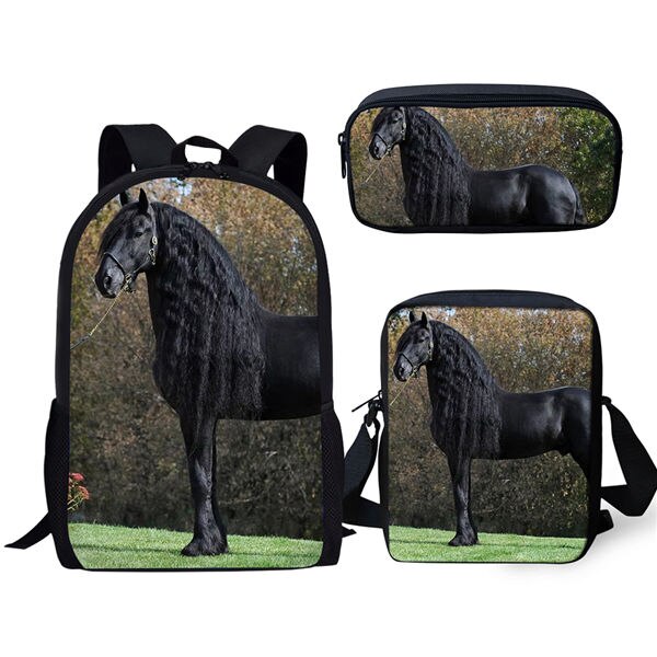 3 stuks/set met een mooi fries paard print patroon schooltas voor jongens tienermeisjes rugzakken kinderen studenten reistas: Cdgx 1513 cek