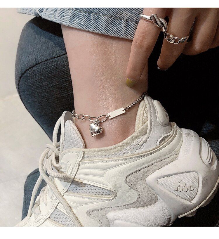 Delicate Handmade 925 Sterling Silver Love Heart Anklet Bracelet for Women Thai Silver Anklet Jewelry