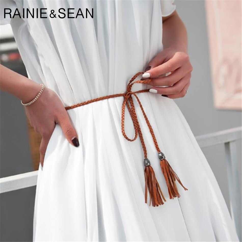 ladies thin dress belts Women's Leather Skinny Belt For Dress Adjustable Knotted Thin Waist Belts For Ladies