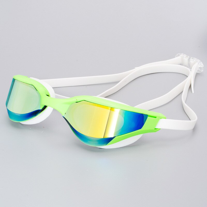 Swim Goggles with Case and Replacement Nose Bridge Anti-Fog UV Water Glasses Silicon Swimming Glasses for Men Women: mirrored green
