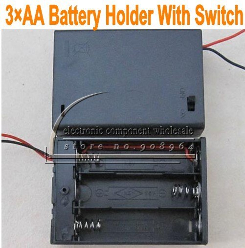 50 stks/partij 3 * Aa Plastic Batterij Houder Box 4.5 V Case Met Cover OP/OFF Schakelaar Draad lood