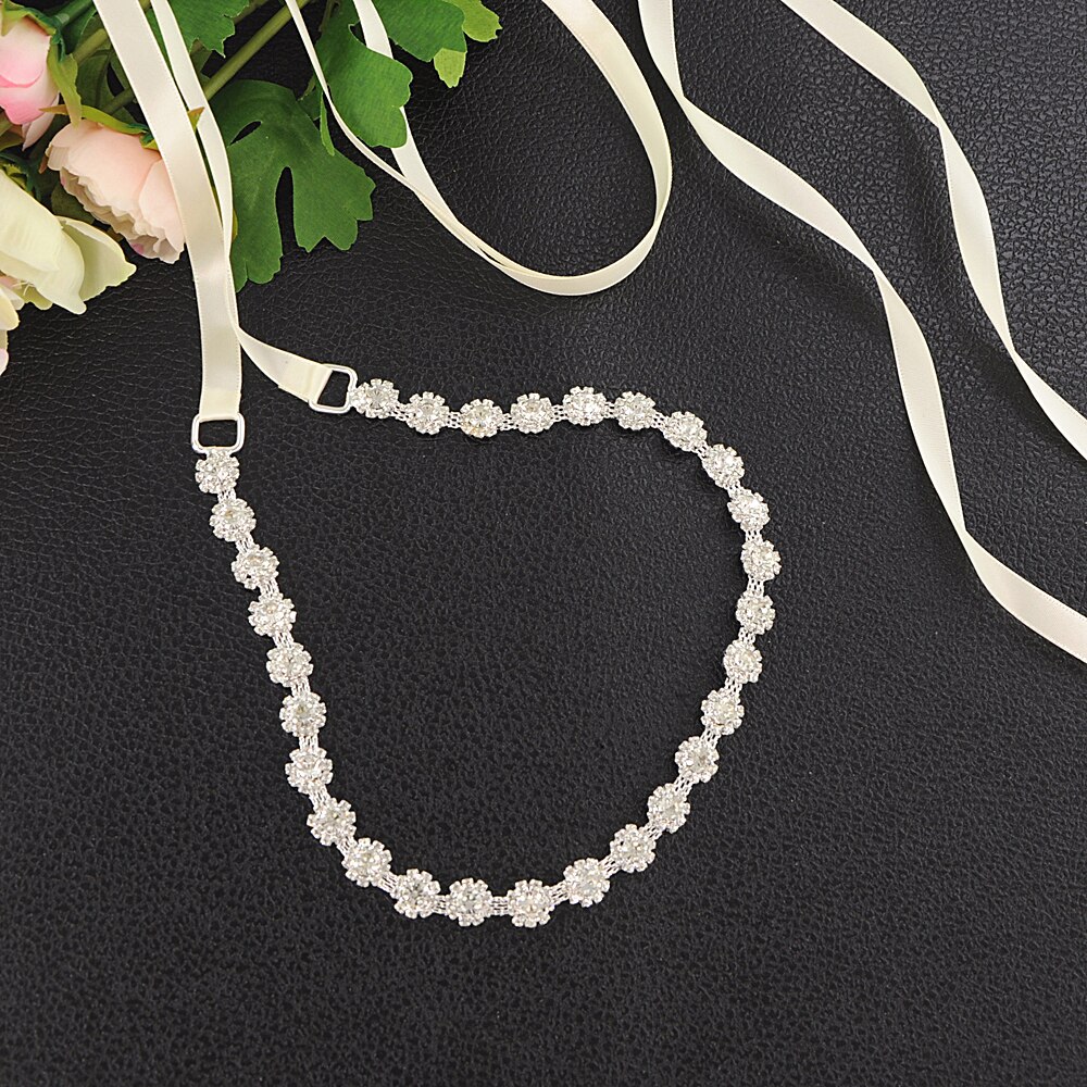 TRiXY S378 Shinny Thin Rhinestone Belt Wedding Belt Sash Silver Diamond Crystal Bridal Belt For Wedding Dress Wedding Decoration: ivory