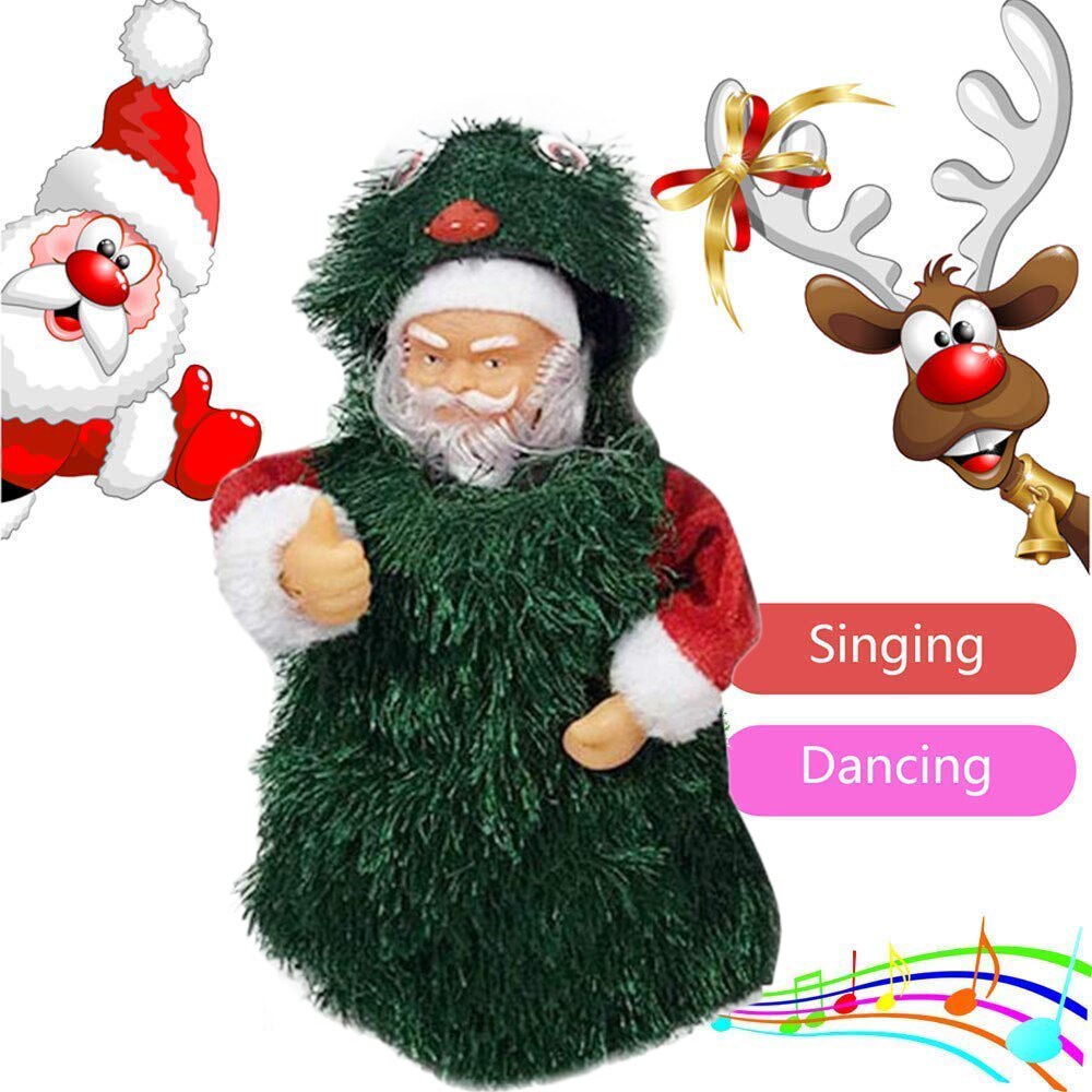Elektrisk santa 360 roterende dans sang åbning træ legetøj familie dekoration barn jul