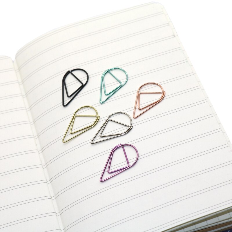 Clips de papel con forma de gota, Material metálico en 6 colores, divertido marcador Kawaii, para oficina, Shool, papelería, marcado, 60 uds.