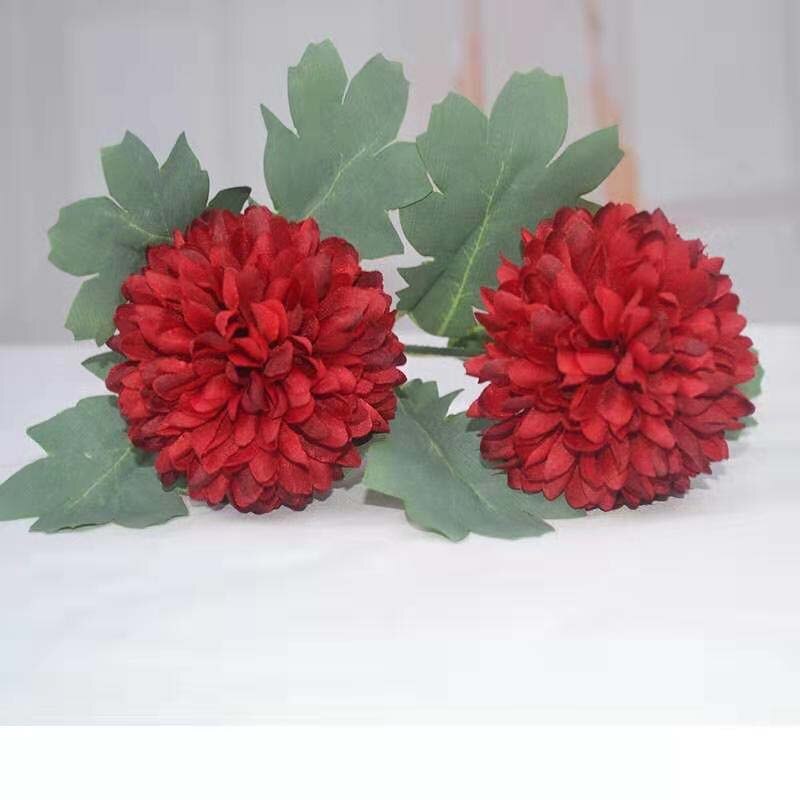 2 hoofden Kleine Hortensia Chrysant boeket Bloemen Valentijnsdag Nep Bloem Bal voor Home Decor Kunstmatige Bloemen: Rood