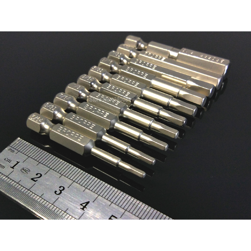10 Stuks Set Hex Schroevendraaier Boor Bits 1/4 "Hex Shank Magnetic Elektrische Driver Bits Handgereedschap Kit S2 50mm 5/64-5/16