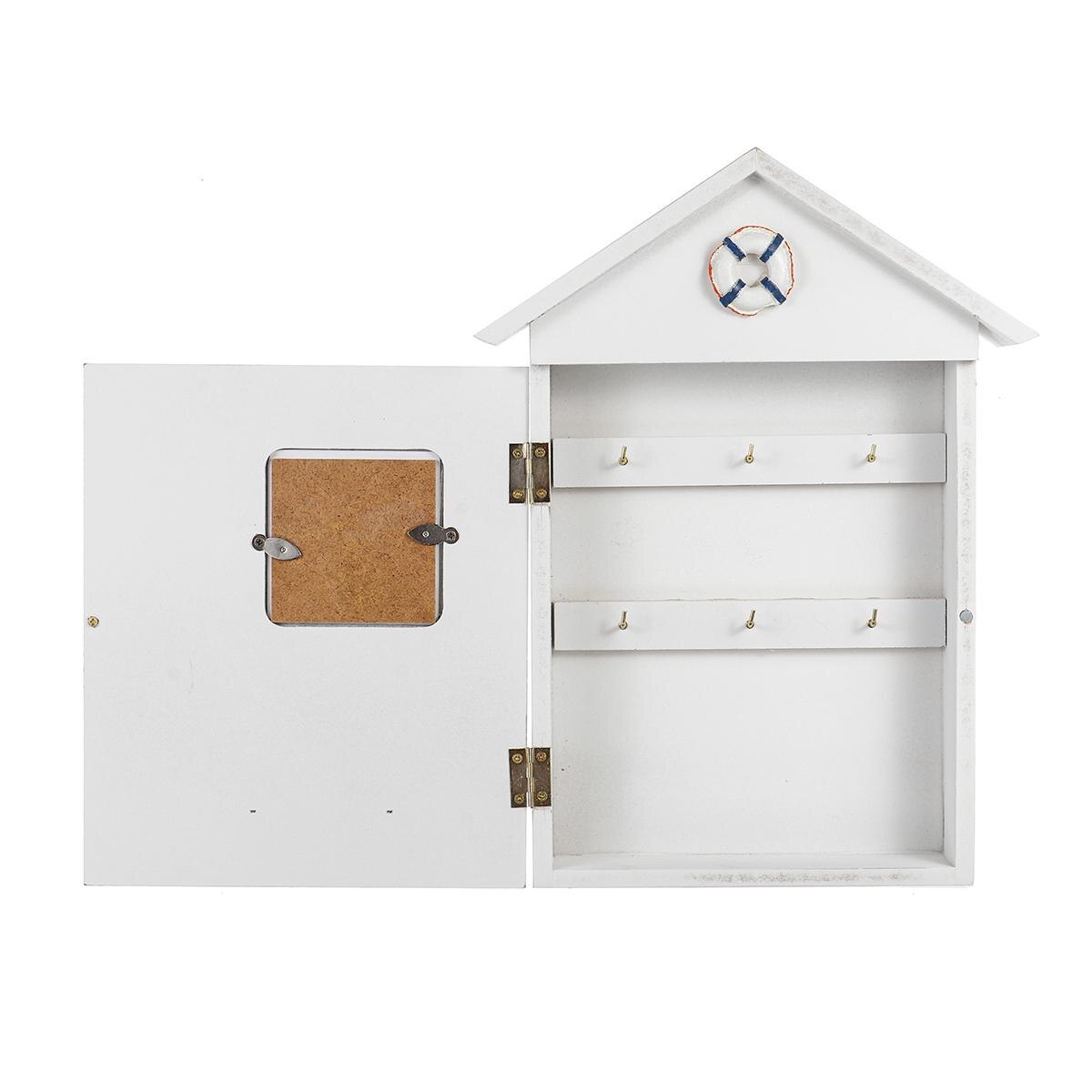 Caja para llaves con forma de casa de estilo mediterráneo de madera, organizador de pared colgante 18x5x30cm, almacenamiento y organización del hogar