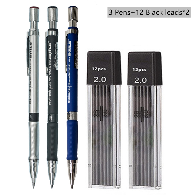 Mechanical Pencil Set 2.0 mm with 2B Black/Colors Lead Refill For Writing Sketching Art Drawing Painting School Automatic Pencil: Red