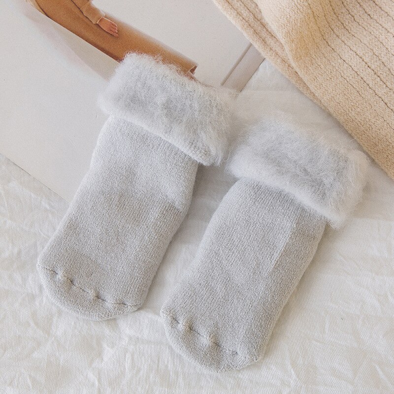 5 Color Cute Winter Baby Socks Newborn Warm Thick Cotton Boy Girl Toddler Floor Socks: Gray / L