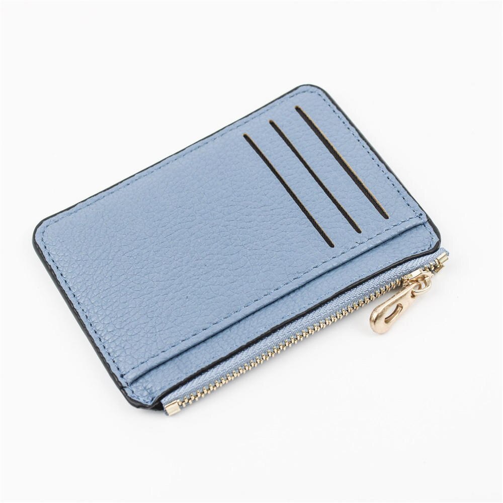 1pcs Slim Women Card Holder PU Leather Unisex Zipper Business Card Case Men Credit Mini Cards Holder Wallet: Sky blue