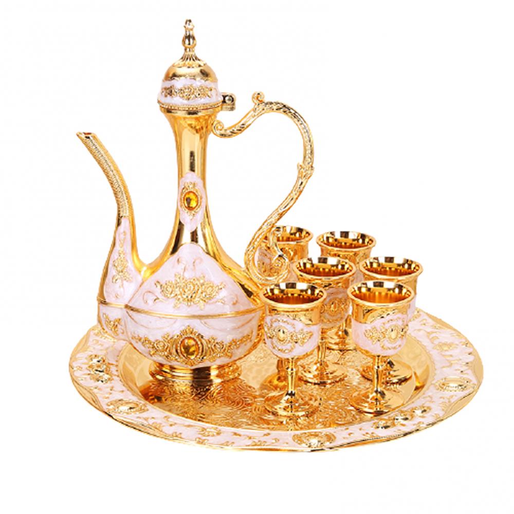 8 unids/set Vintage europeo copa para vino de Metal tetera Set de bandejas boda casa de