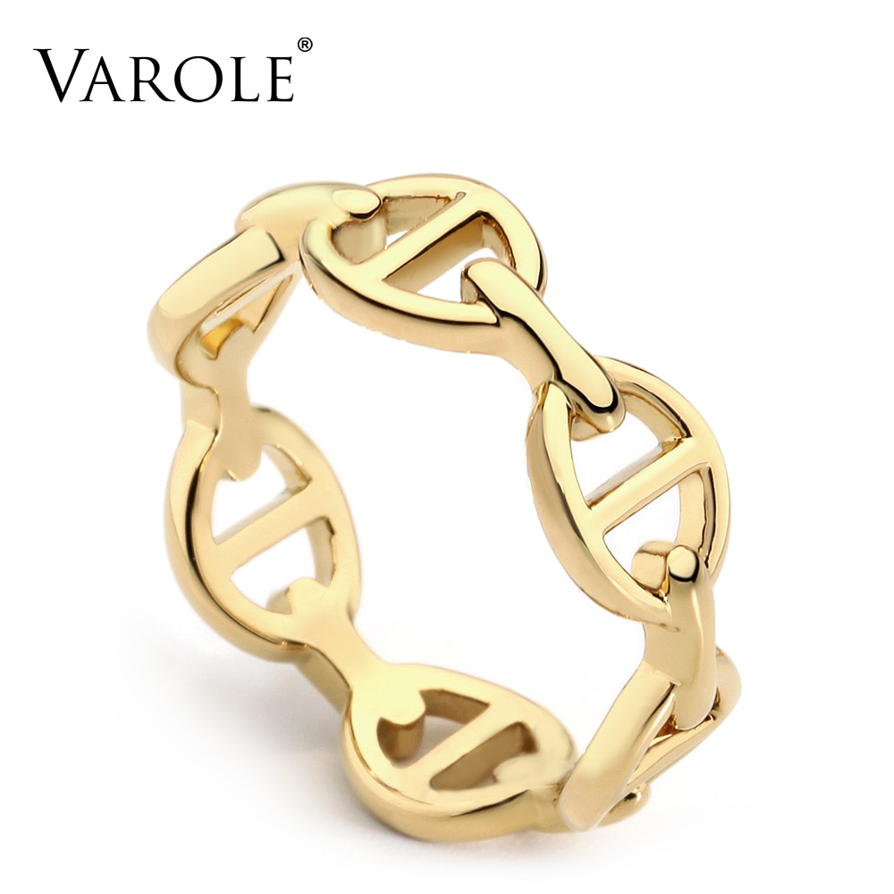 VAROLE, anillo de boda coreano de cobre hueco de Color dorado para mujer, anillos de compromiso de , anillos de joyería para mujer