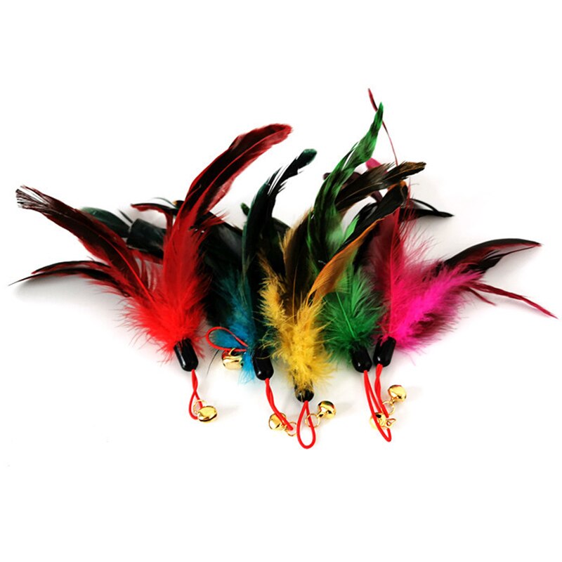 L40 cute cat toys 1pc cat feather toys, kitten interactive teaser bell feather stretch fishing rod play wand pets replacement head