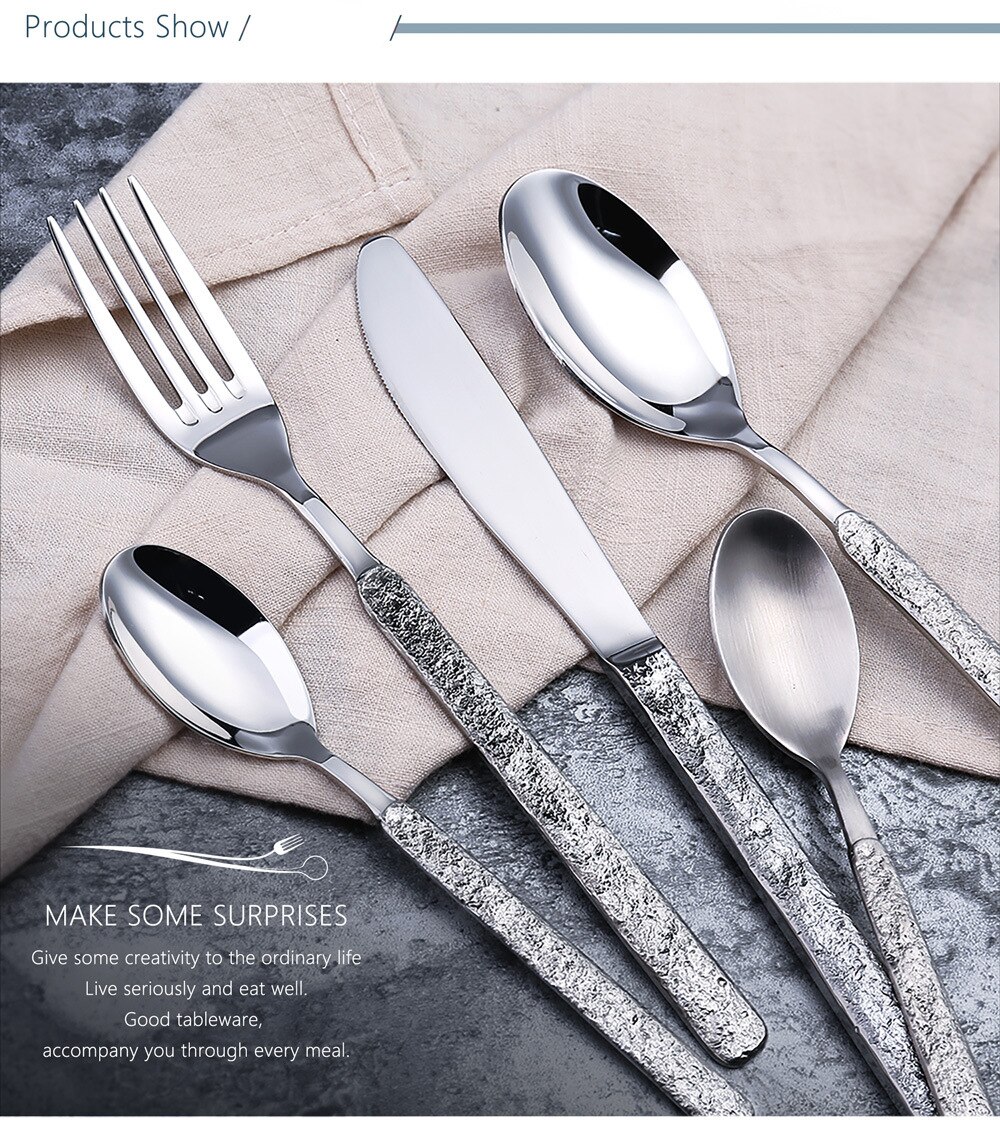 Stainless Steel Bright Silver Cutlery Mirror Household 4pcs Kitchen Tablewares Set Steak Knife Fork Coffee Spoon Dessert Fork