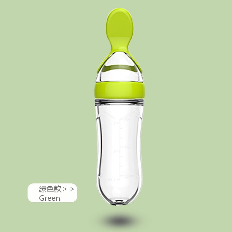 2018 nye sikkerheds silikone babyflaske med ske kosttilskud ris kornflasker presseske mælkefodringsflaske kop: 1