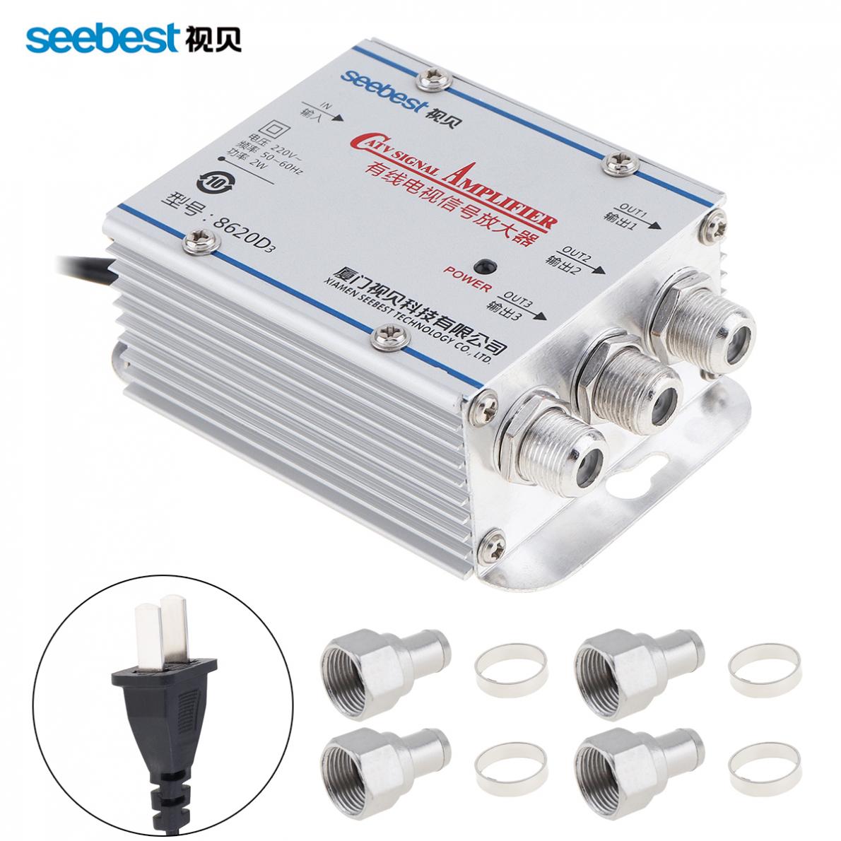 1 In 3 Out CATV Amplifier 20db Adjustable Cable TV Signal Amplifier Booster Splitter Support 45-860MHz 2W for Family Routing