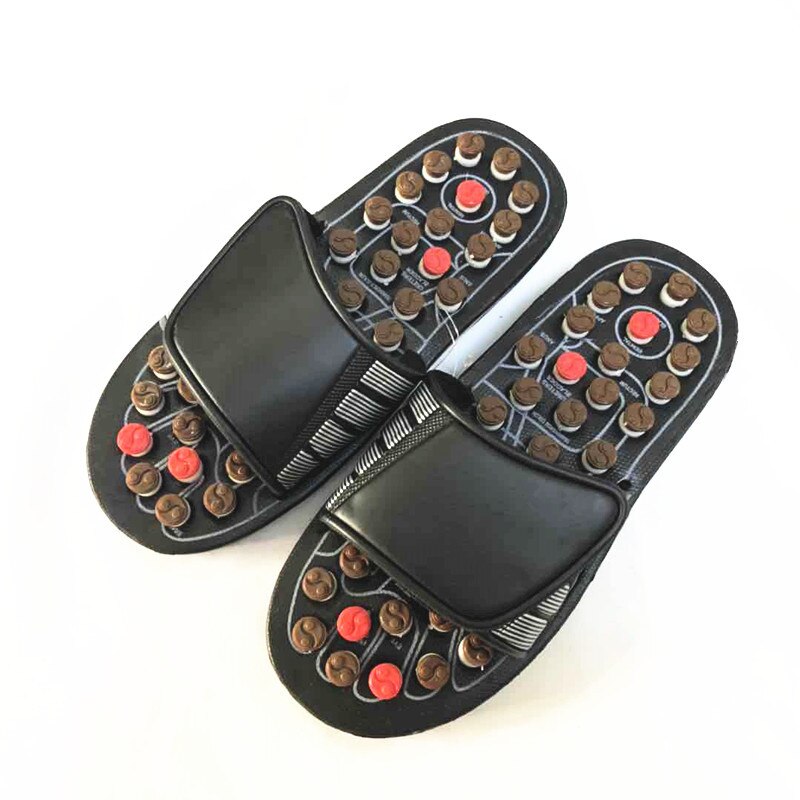 PRESSURE RELIEF FOOT MASSAGE SLIPPERS Reflexology Sandals Foot Care Tool Relief achy pain feet Relaxation for Parents: BLACK / 42-43