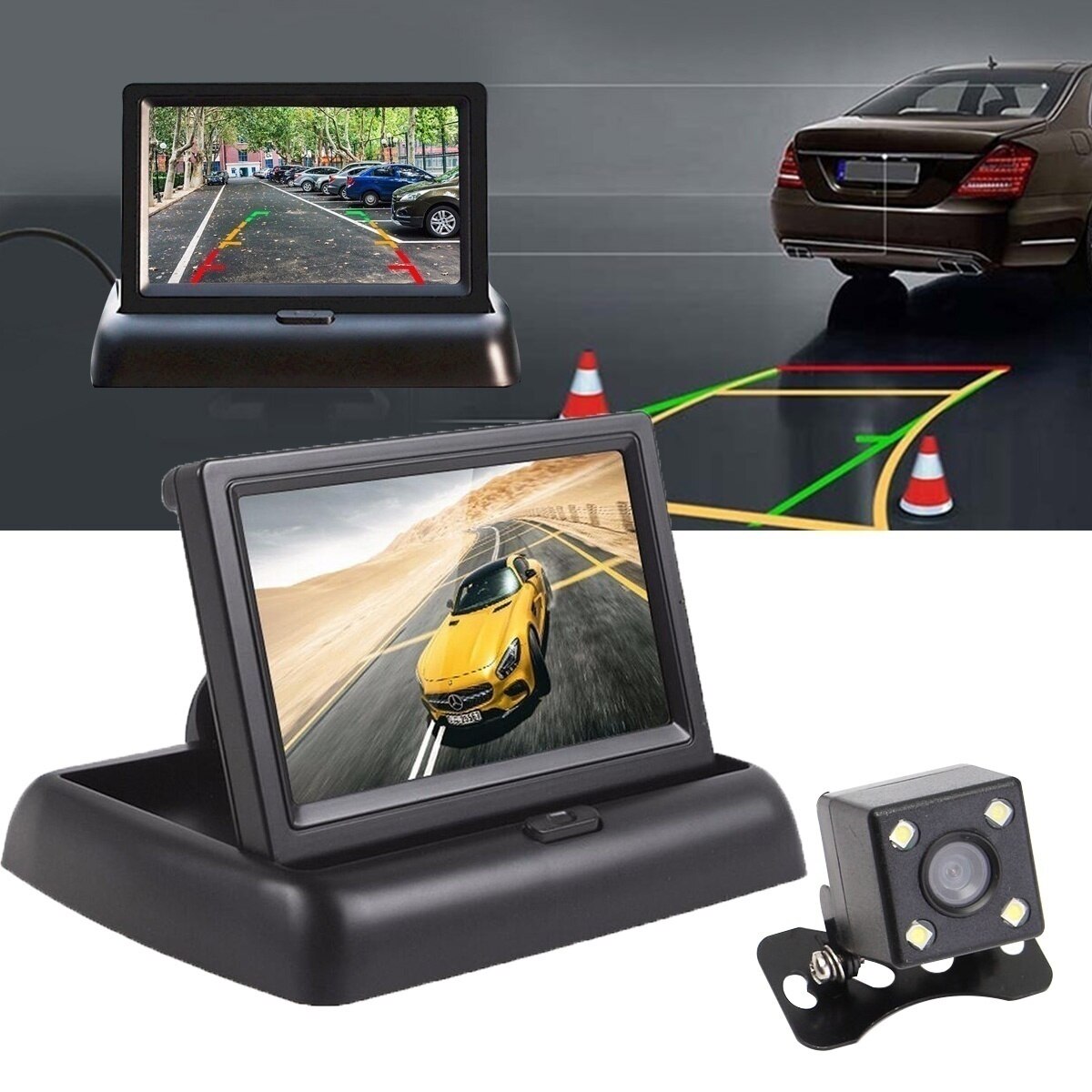 4.3 Inch Opvouwbare Auto Monitor Lcd-scherm Camera Parking System Voor Auto Beveiliging Auo Achteruitkijkspiegel Monitoren Nachtzicht Omkeren