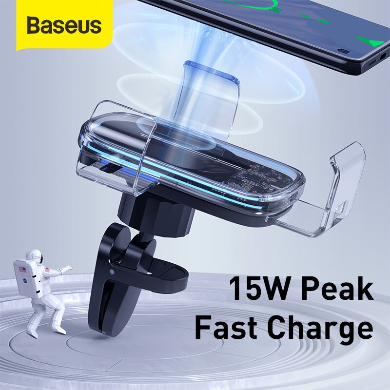 Baseus gravity biltelefonholder 15w hurtig trådløs opladning til iphone samsung 4.7-6.5 tommer telefon 360 rotation automatisk telefonsupport