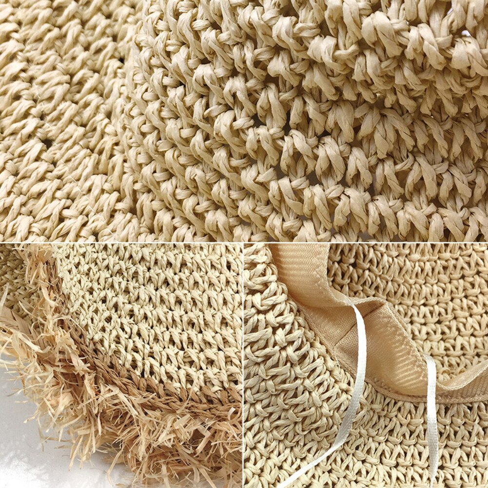 Summer Women Straw Sun Hats Crochet Knit Straw Hat Wide Wavy Brim Sunscreen Beach Cap Sunhat Beach Straw Sun Caps For
