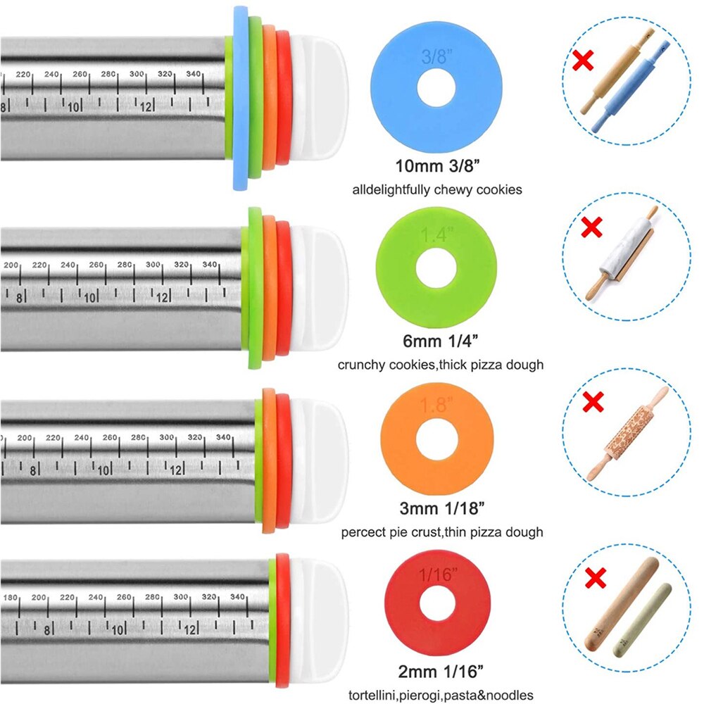 Rolling Pin Spacers French Rolling Pins for Baking Adjustable Rolling Pin with Thickness Rings Dough Roller for Cookie Pizza