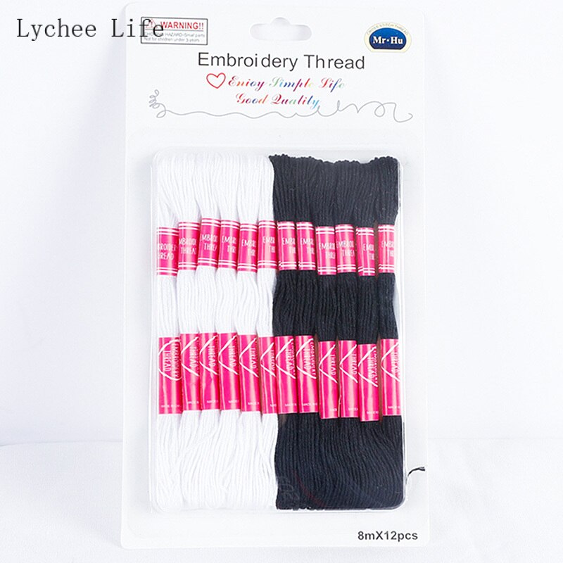 Lychee Life 12Pcs/lot Polyester Embroidery DIY Silk line Branch Similar Thread Cross Stitch Cotton Sewing Skeins Thread Material: 7