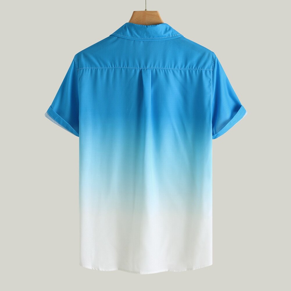 Stijlvolle Mannen Korte Mouw Turn Down Kraag Gradiënt Kleur Print Button Shirt Kleurverloop Print Comfortabel Om Te Dragen Knop