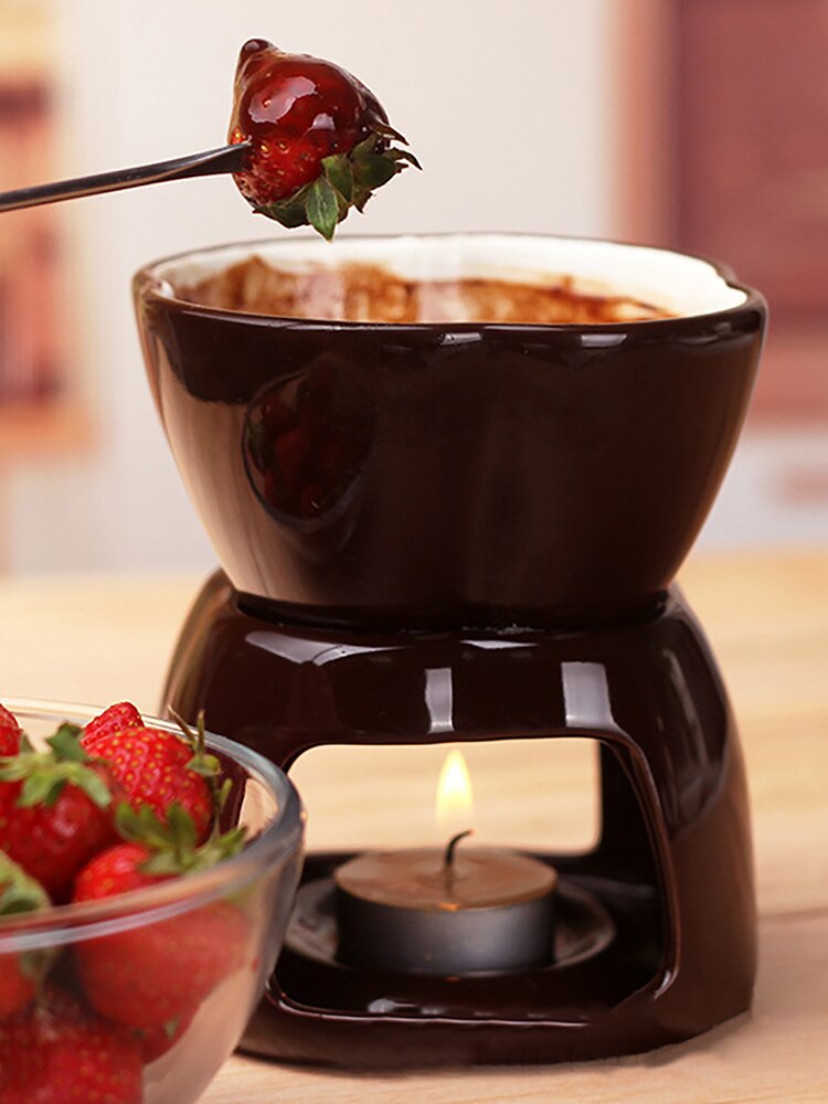 8PCS Ceramic Fondue Set Chocolate Fondue Pot With Tealight Candles Diy Fondue Serving Set For Cheese Chocolate Icecream
