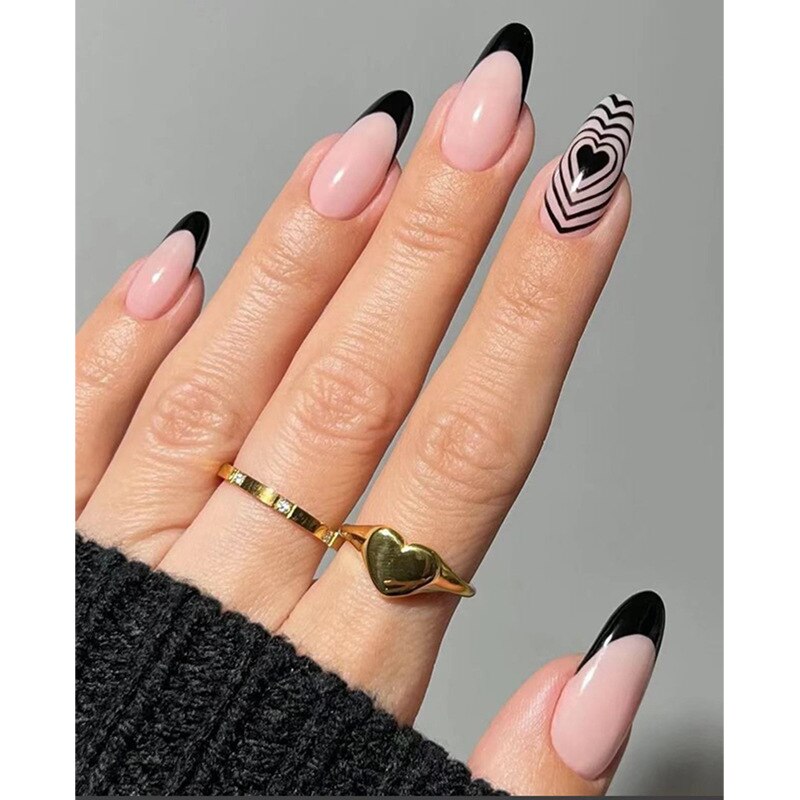 Faux ongles français détachables en forme de cœur, 24 pièces, pointes en acrylique, pour Nail Art: LS06