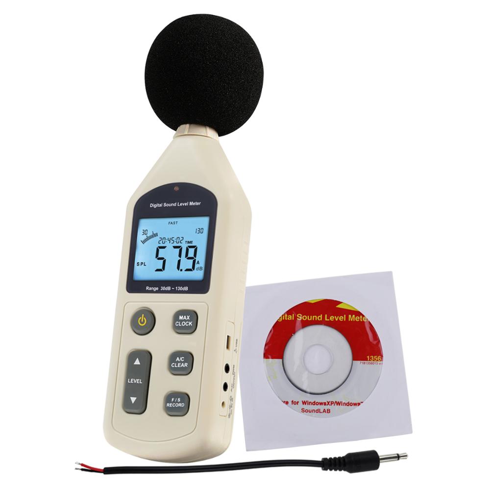 Digitale Audio Decibel Meter Sound Level Tester Geluidsniveau Volume Meetinstrument 30 ~ 130dBA Data Opname Self-Gekalibreerd