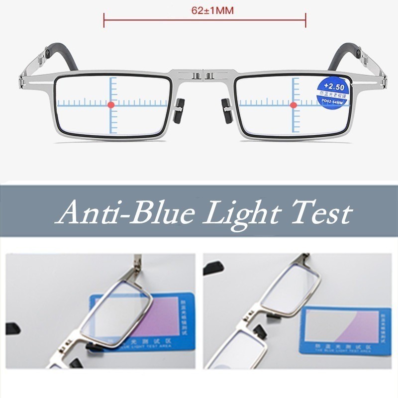 Retro opvouwbare leesbril voor heren / dames metalen frame anti-blauw lichtbril met gratis hoesje