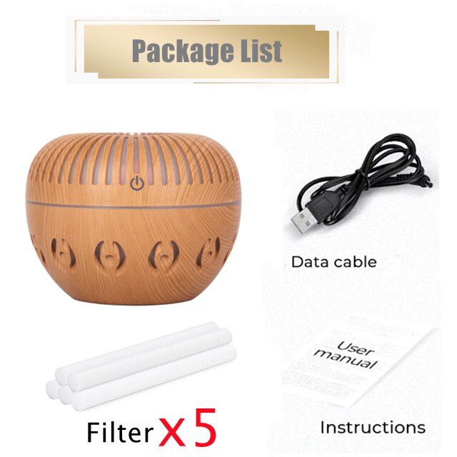 Electric Humidifier Essential Aroma Oil Diffuser Ultrasonic Wood Grain USB Mini Mist Maker LED Light Aromatherap for Home: S filter5