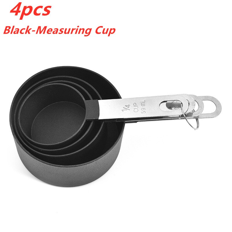 8Pcs/Set Stainless Steel Measuring Cups Spoons Kitchen Baking Cooking Tools Set 4 Spoons+4 Cups Blue Pink Gray Green: 4pcs Black Cup