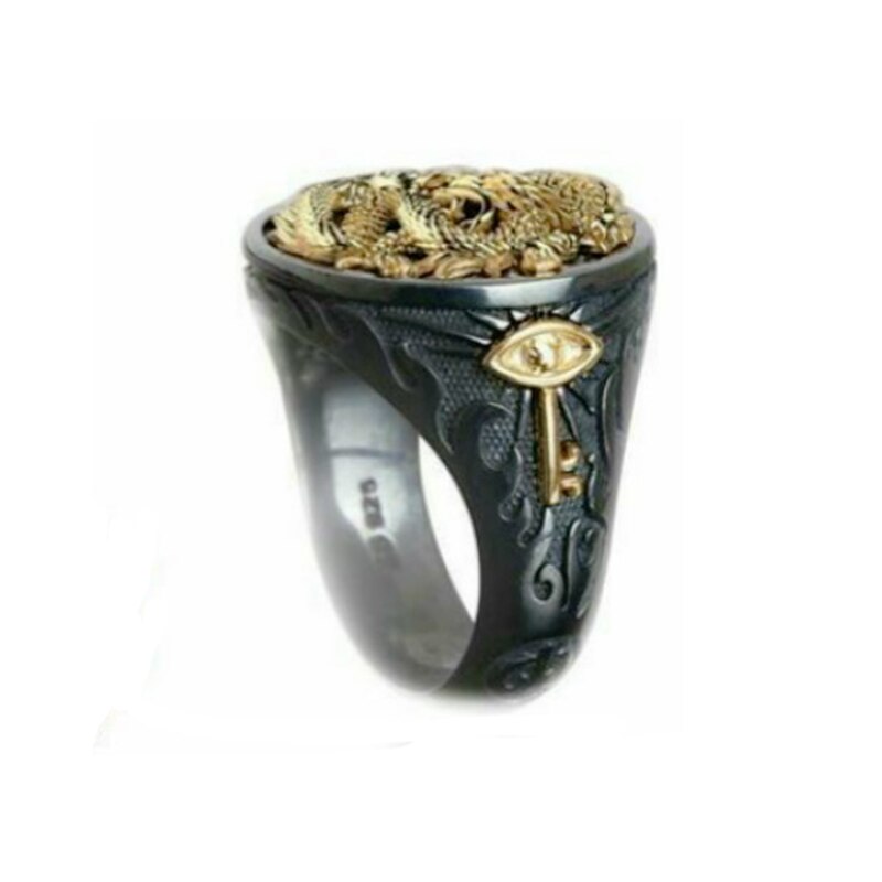 Gothic Punk Ring Men Retro Dragon Rings Black Gun Gold Animal Male Ring Party Jewelry Statement Anillos para hombres Size 7-13