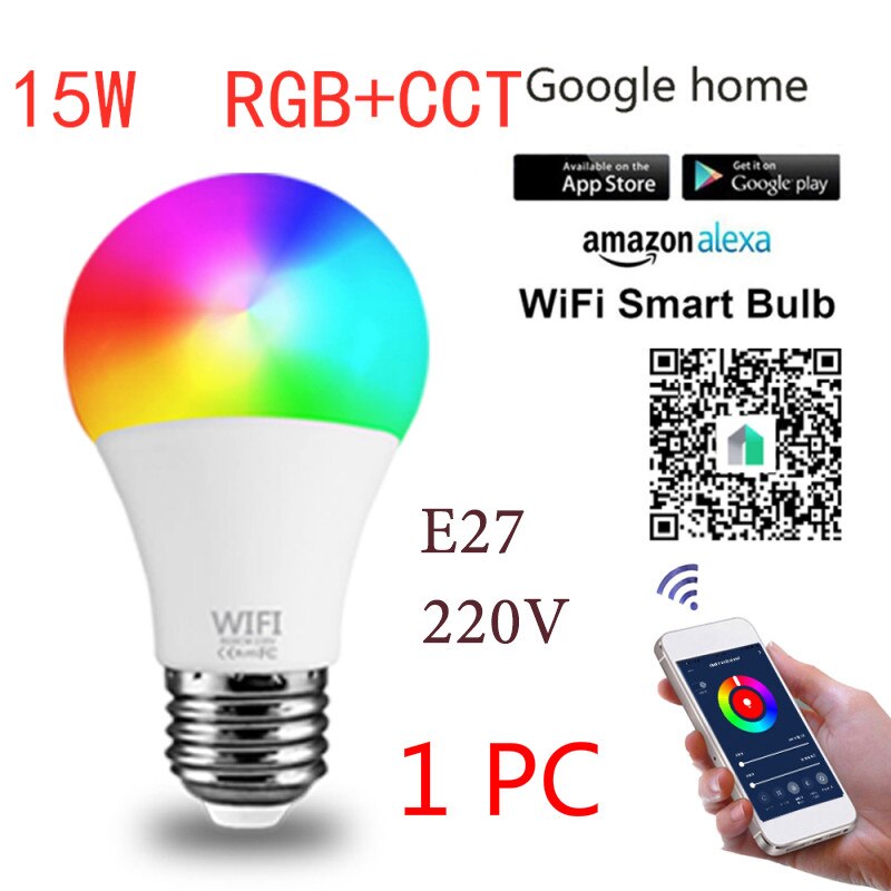 Smart Wifi Led Lamp E27/B22 Rgb Kleur Dimbare Gloeilamp 15W Werknemer App Controle Alexa/Google Geen Hub Nodig: 220V E27