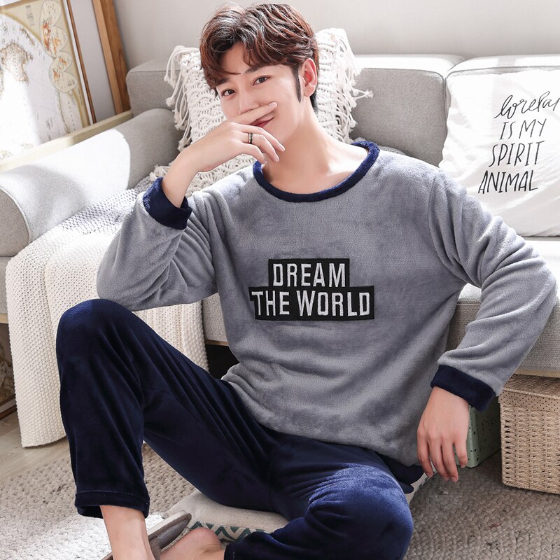 2020Winter Warm Soft Coral fleece Pajamas Couple Long-sleeved Sleepwear Pijama Men Women Homme Nightwear Cute Chinchilla Pyjamas