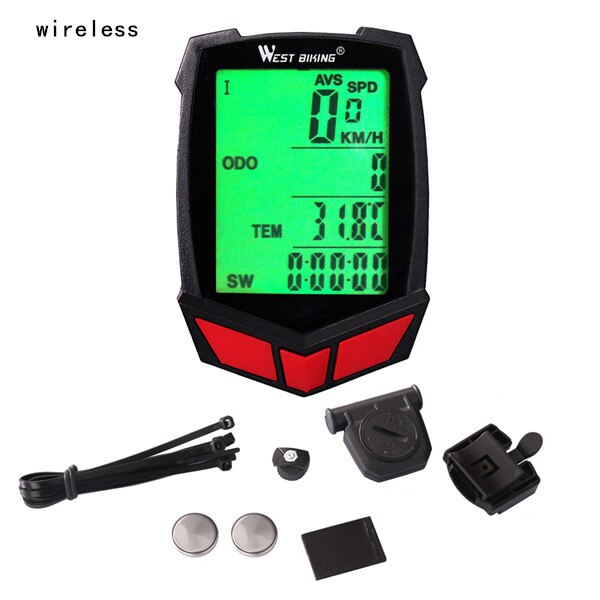 WEST vélo sans fil vélo ordinateur 20 fonctions compteur de vitesse odomètre vélo ordinateur sans fil + vélo chronomètre vélo ordinateur: Black Red Wireless