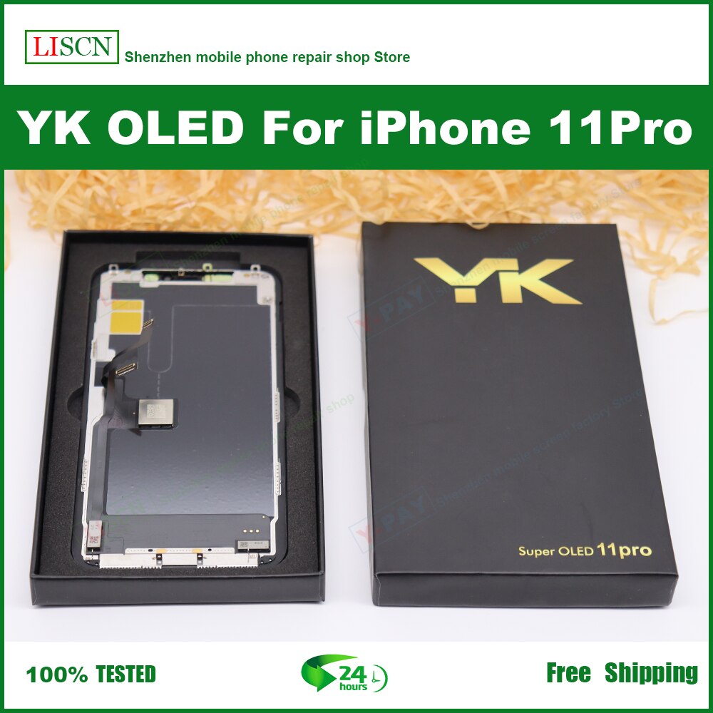 Pantalla LCD OLED YK para iPhone X XS 11pro, módulo digitalizador, pantalla táctil probada, píxeles sin zona muerta, piezas LCD de repuesto +
