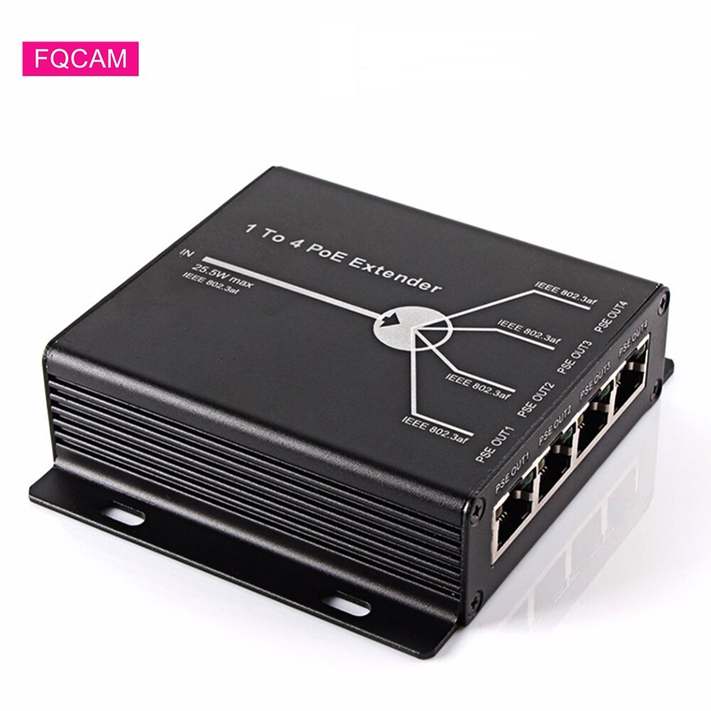 CCTV System POE Extender 1-Port 10/100M IEEE802.3at (power-in) To 4-Ports IEEE802.3af (power-out) for IP Camera Extend 100 meter