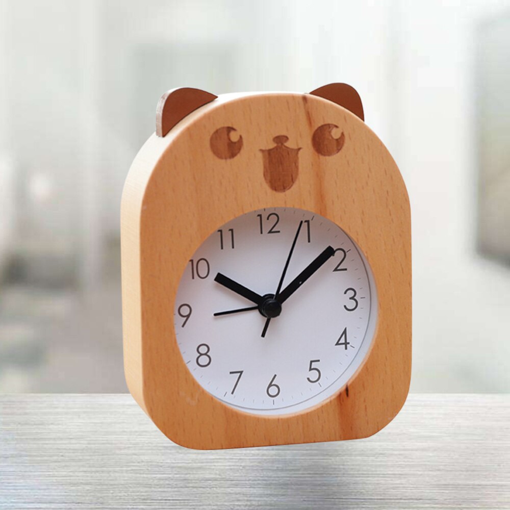 Beech Table Clock Bear Pattern Mute Alarm Clock Mechanical Clock for Student Worker without Battery: Picture 2