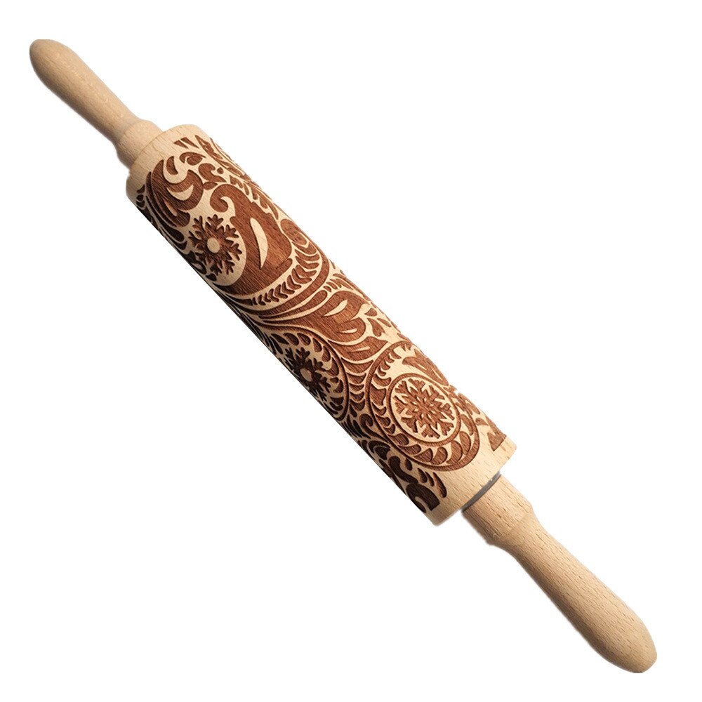 Kerst Deegroller Hout Gegraveerd Gesneden Reliëf Deegroller Keuken Tool Kerst Rolling Pin Cake Decorating Gereedschap Bakken: Default Title