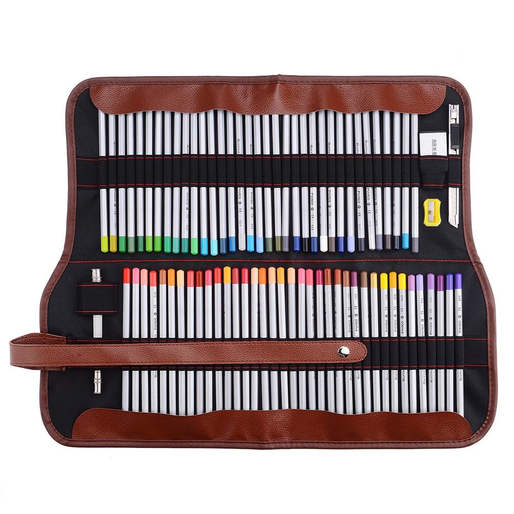Marco Raffine Feine Kunst Farbige Bleistifte 48/72-Farbe + Gummi Radiergummi einstellen + rollen hoch Waschbar Leinwand Bleistift Tasche einfachen Transport