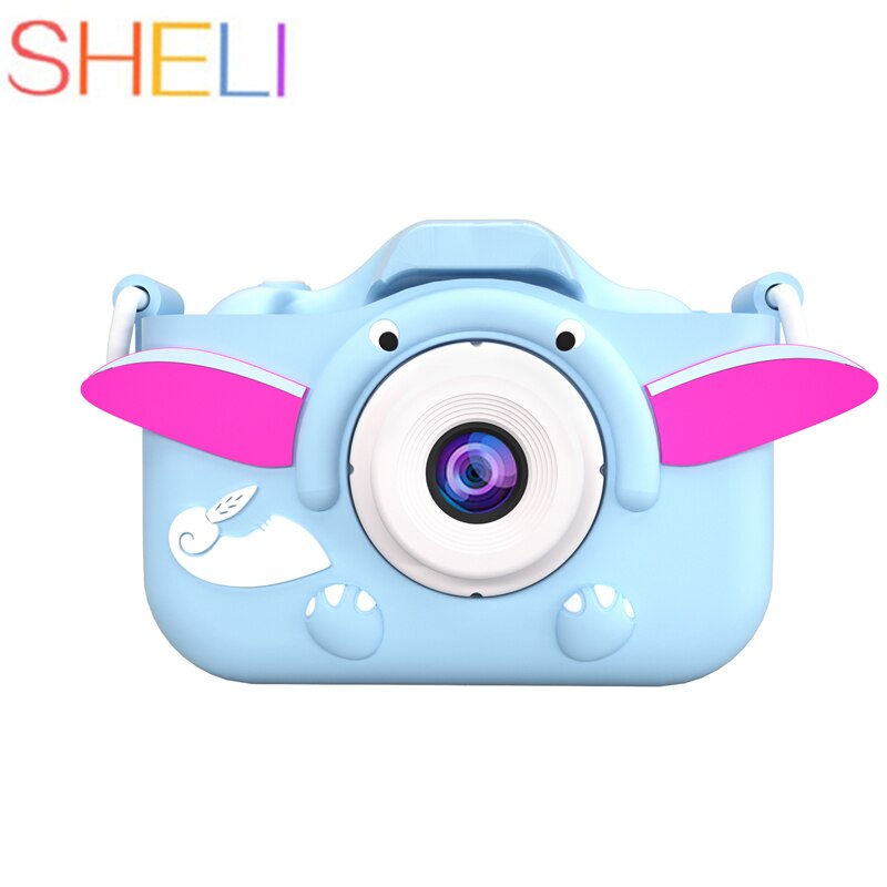 Sheli kindercamera speelgoed schattige camera oplaadbare digitale camera mini scherm baby speelgoed educatief speelgoed buiten baby: Blauwe vlieg olifant
