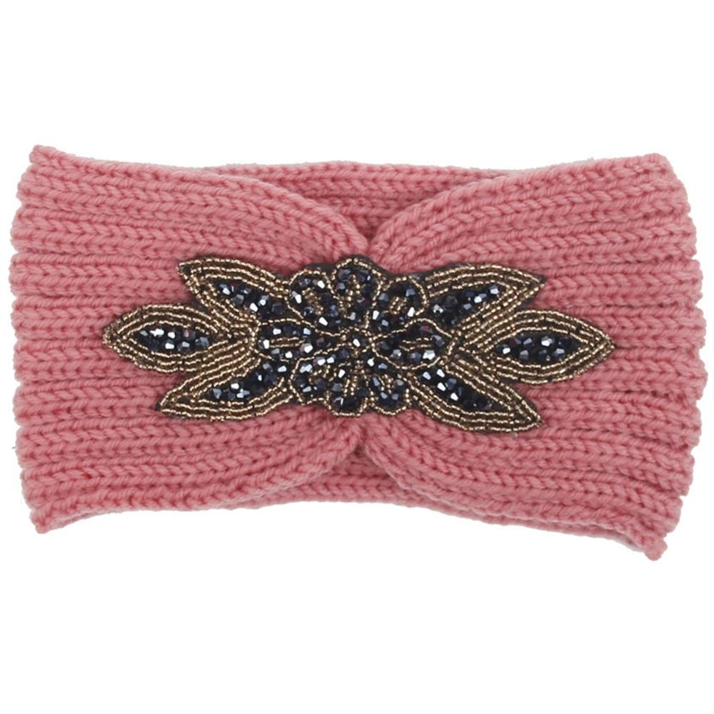 Winter Warmer Oor Gebreide Hoofdband Boog Strass Hoofddeksels Voor Vrouwen Meisjes Europese Effen Tulband Brede Haarband: Pink