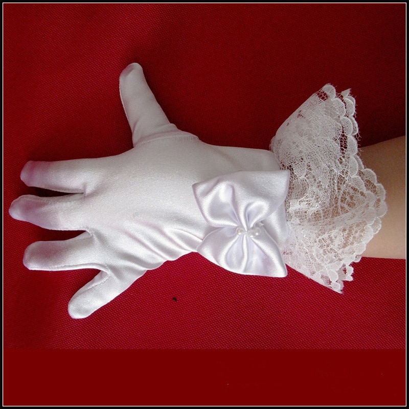 Guantes de encaje para niña, , novia, comunión, protección completa para los dedos, blanco
