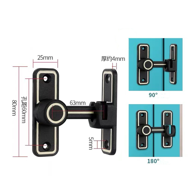 KK y FING 90 ° /180 ° Pestillo de puerta de doble uso, cerradura de puerta corredera con hebilla de puerta luminosa, perno de Metal para puerta Interior sin perforaciones: Marrón grisáceo