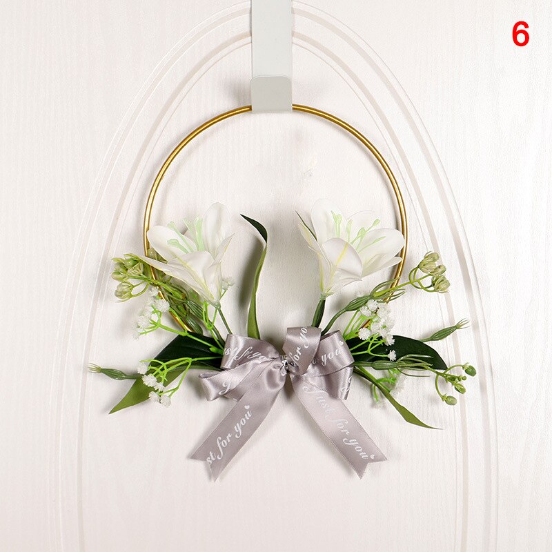 Le plus Polygona Simulation fleur couronne porte tenture murale fleur cerceau couronne anneau en métal guirlande suspendue pour décoration murale de mariage: 6