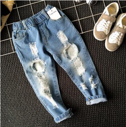 Pojkar flickor hål jeans byxor 1-6 år barn byxor höst märke barn denim byxor casual ripped jeans: 2t