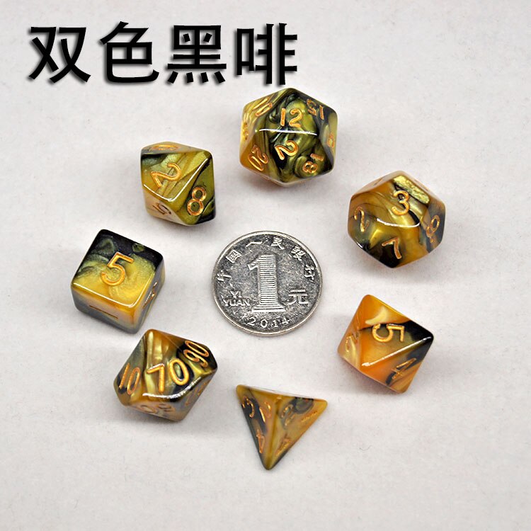 Multi-mix farve 7 stk terning sæt trgp spil polyhedron  d4-d20 multi-facetteret terningtårn akryl dados rpg multi-faced dnd terninger: E